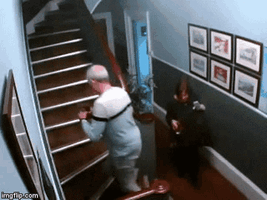 Drunk couple stairs falling