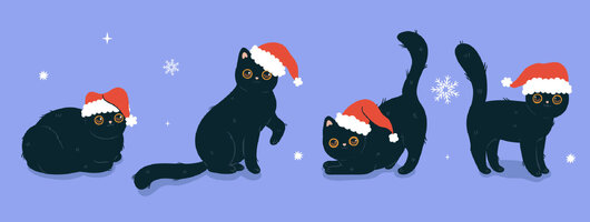 Collection of black cats in red santa hats graphics free vector