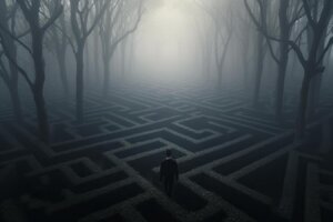 Lost in foggy maze of depression generative ai photo