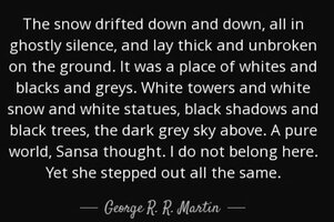 Quote the snow drifted down and down all in ghostly silence and lay thick and unbroken on geor