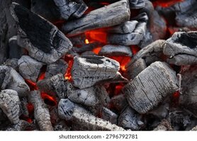 Closeup glowing charcoal embers partially 260nw 2796792781